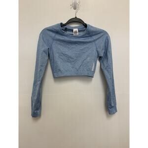 Gymshark Size M Adapt Marl Long Sleeve Crew Neck Activewear Crop Top in Blue
